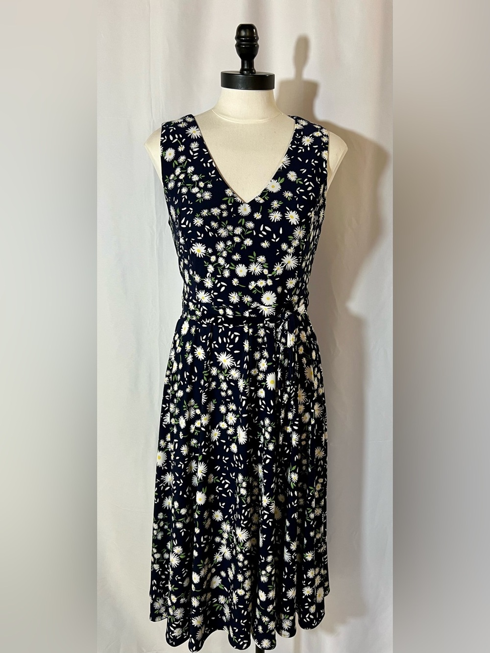 Tommy Hilfiger Wind Blown Daisy Navy V-Neck Midi Jersey Dress 8 Career Dinner - Picture 1 of 8